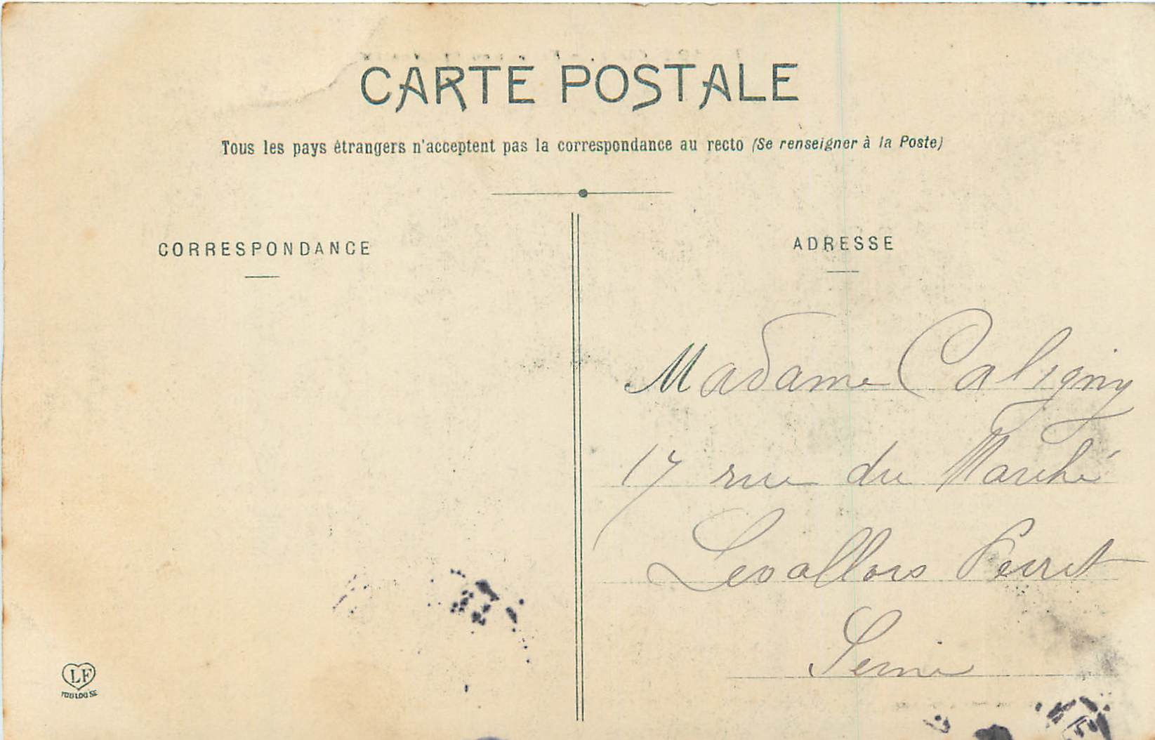 CPA Toulouse Faubourg St Cyprien — Back