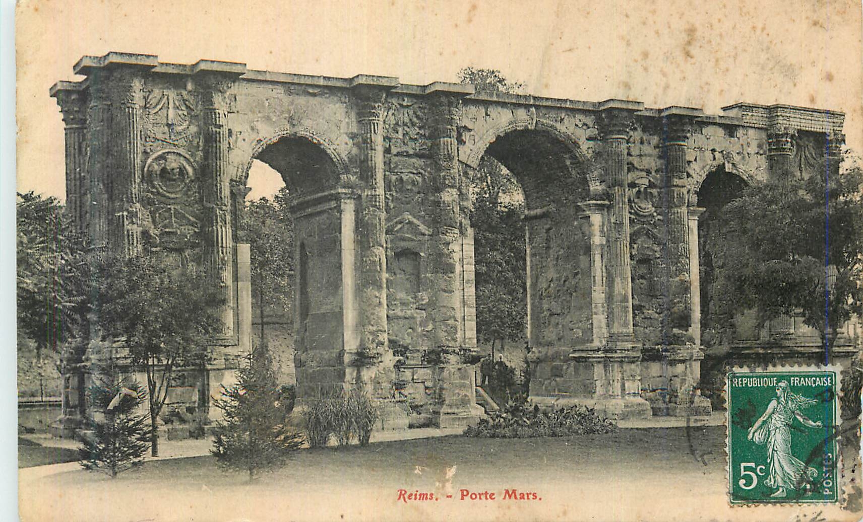Reims - Porte Mars — Ruines romaines — éditeur Maroteaux, Deleplanque & Camus, Reims