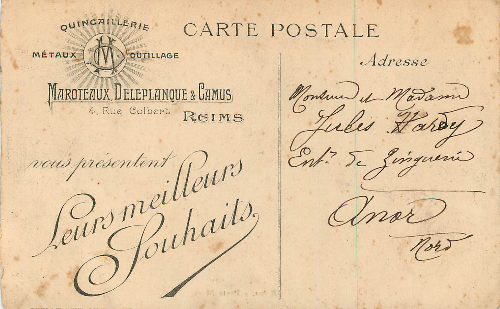 Reims - Porte Mars — Ruines romaines — éditeur Maroteaux, Deleplanque & Camus, Reims — Rückseite
