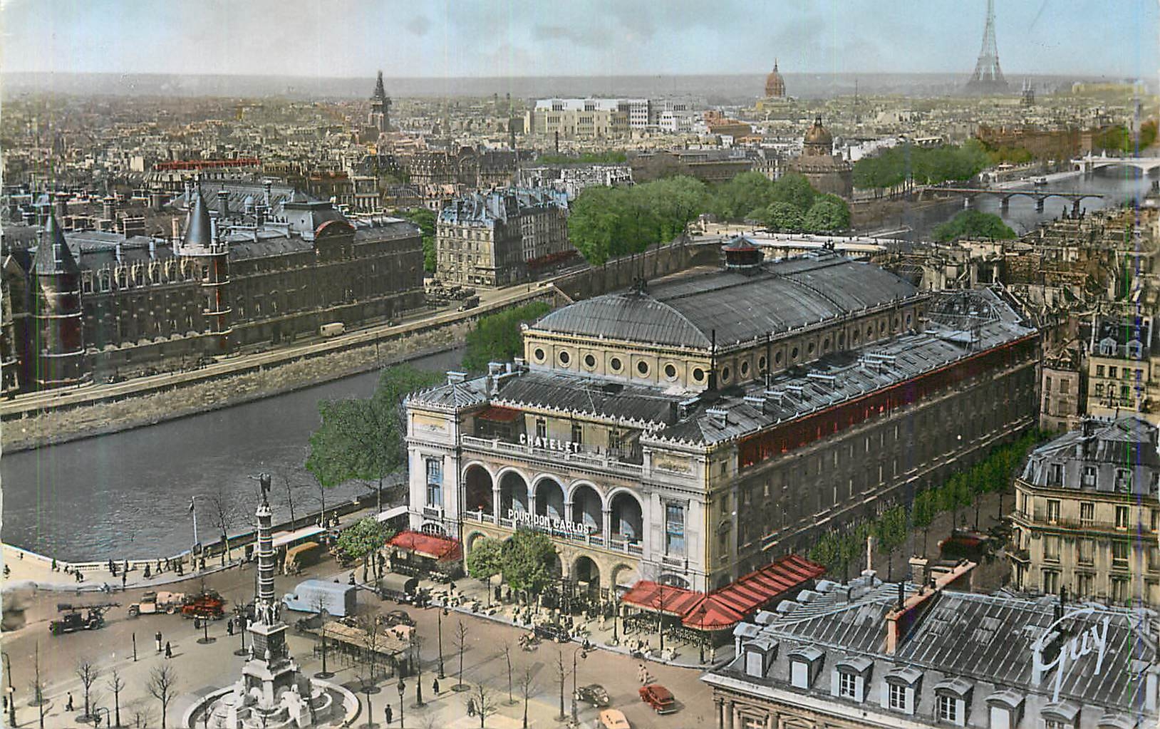 CPM Paris et ses Merveilles La Place du Chatelet (avec sa fontanine dite du palmier et le Theatre du Chatelet)