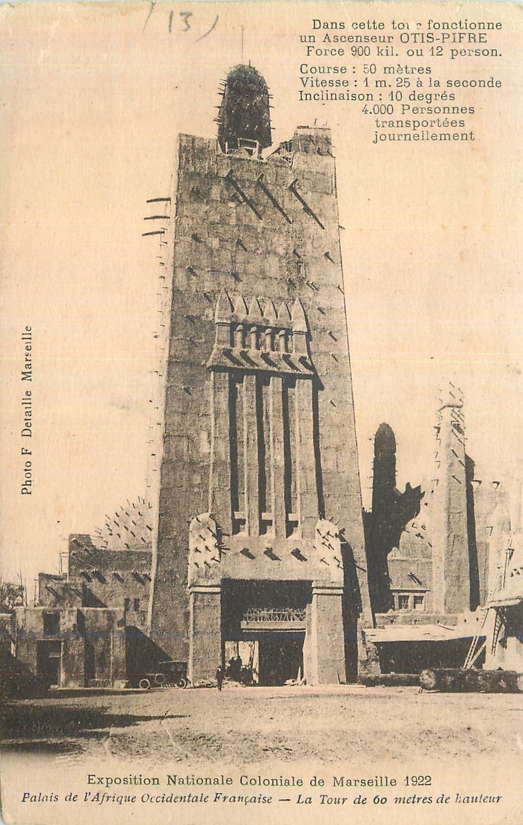CPA Exposition Nationale Coloniale de Marseille 1922 Palais de l'Afrique Occidentale Francaise Dans Cette Tour Fonctionn