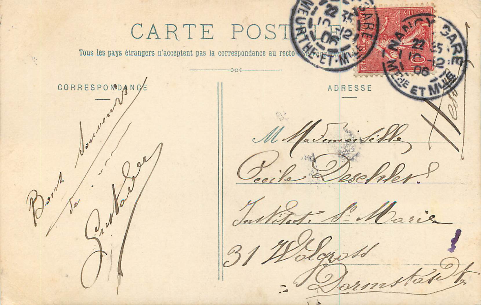 CPA Nancy Hemicycle de la Carriere Palais du Gouvernement Pepiniere — Verso