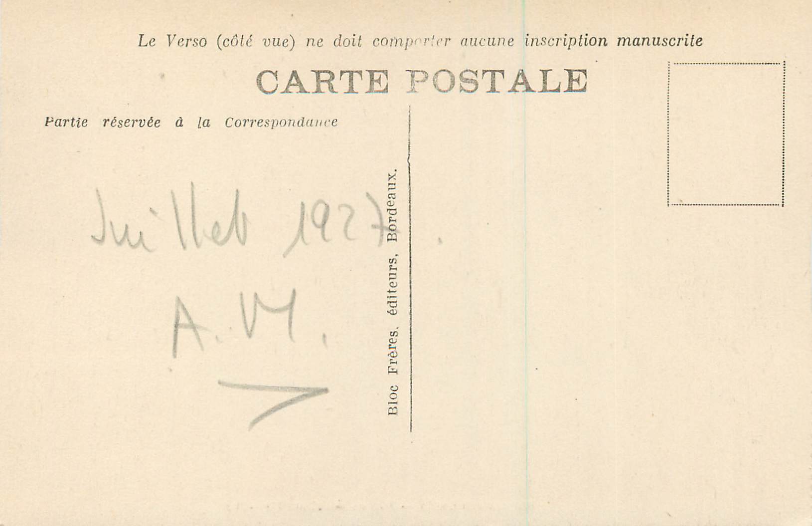 CPA Bordeaux Place de la Comedie — Verso