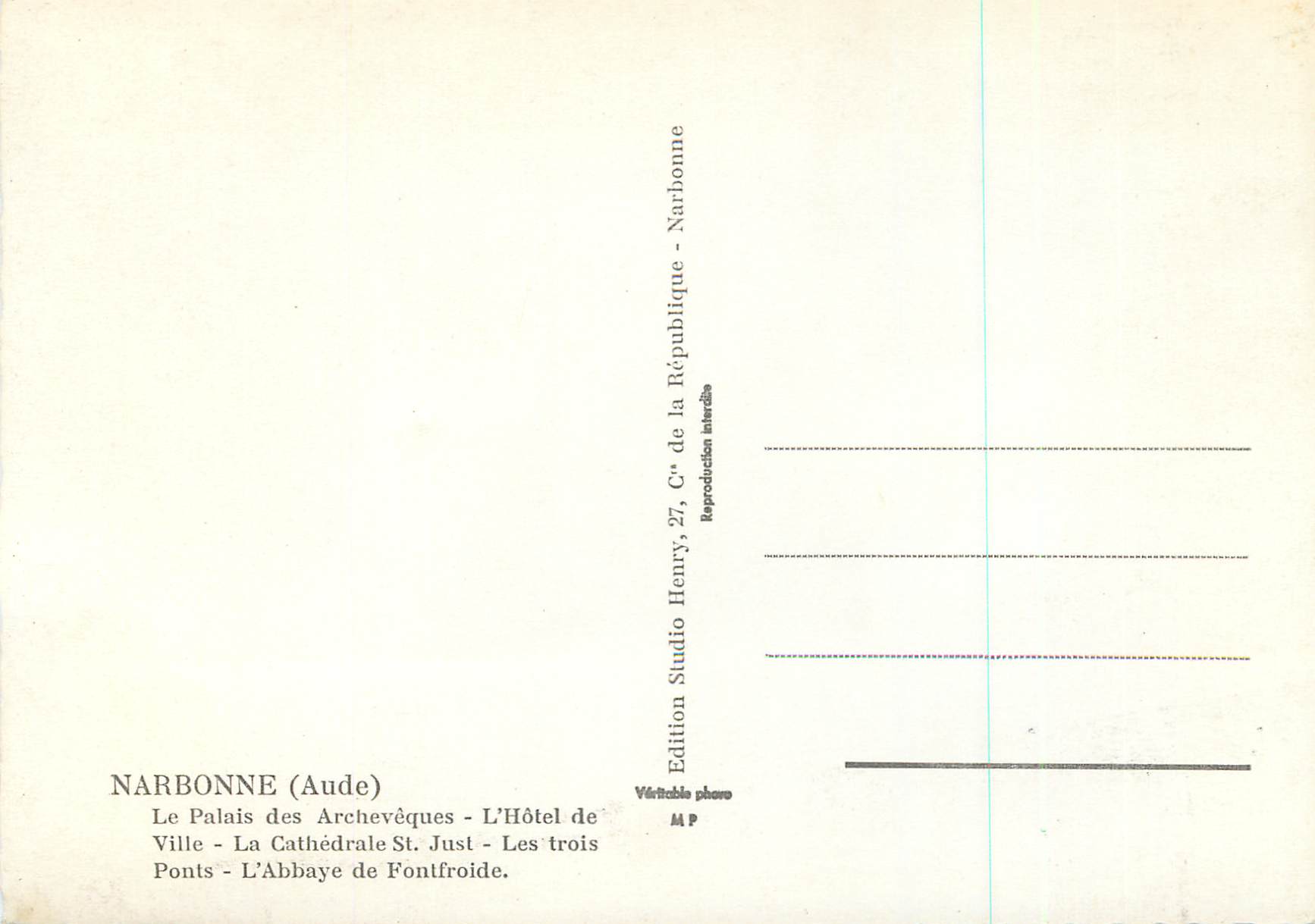 CPM Narbonne (Aude) Ville d'Art et d'Histoire — Verso