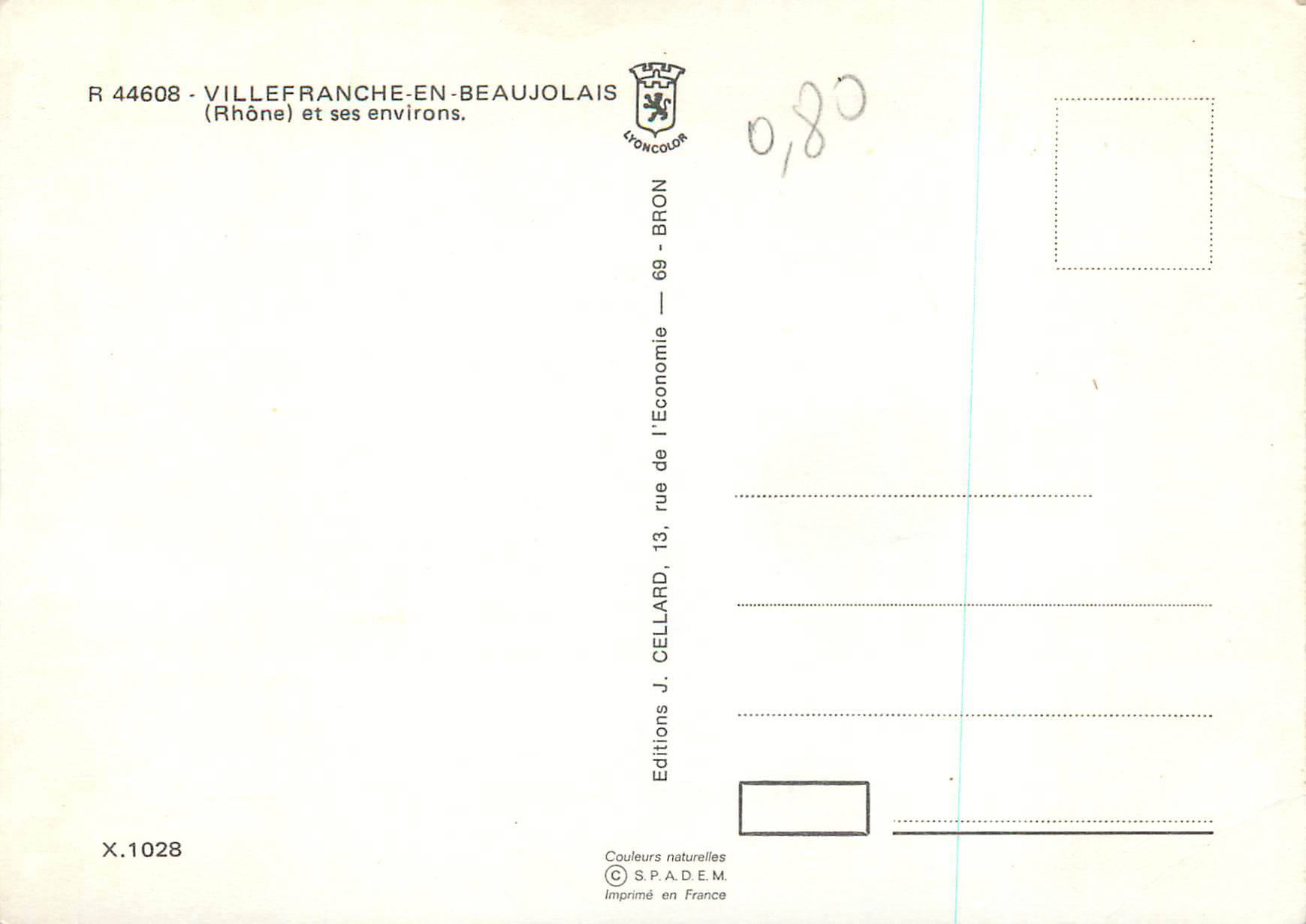 CPM Villefranche en Beaujolais (Rhone) Centre de Pelerinages vers la Basilique d'Ars — Back