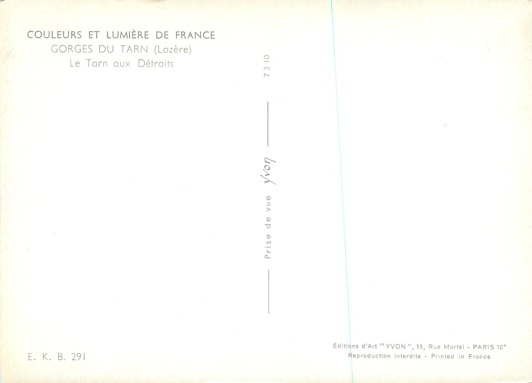 Gorges du Tarn (Lozère) — Le Tarn aux Détroits — Éditions d'Art YVON — Rückseite