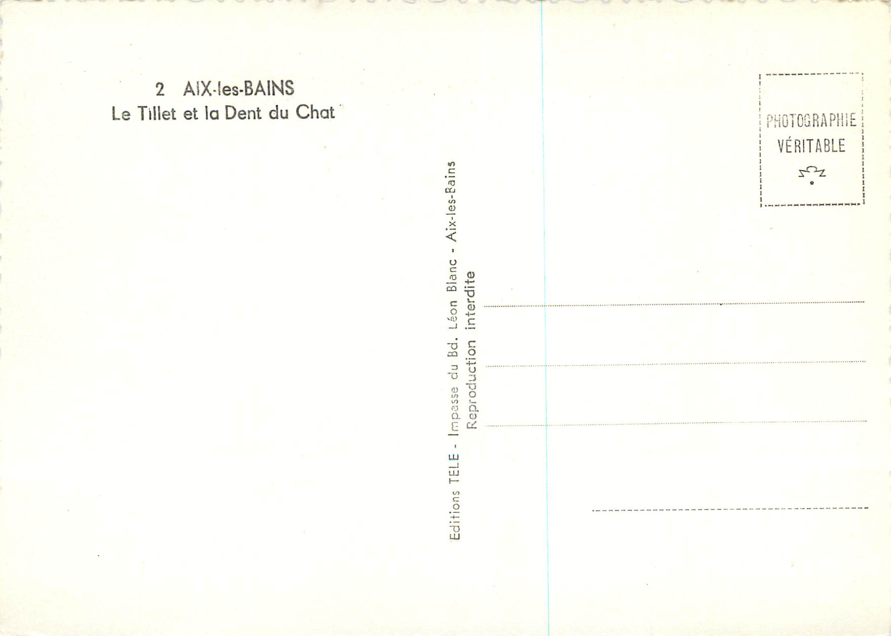 CPM Aix les Bains le Tillet et la Dent du Chat — Verso