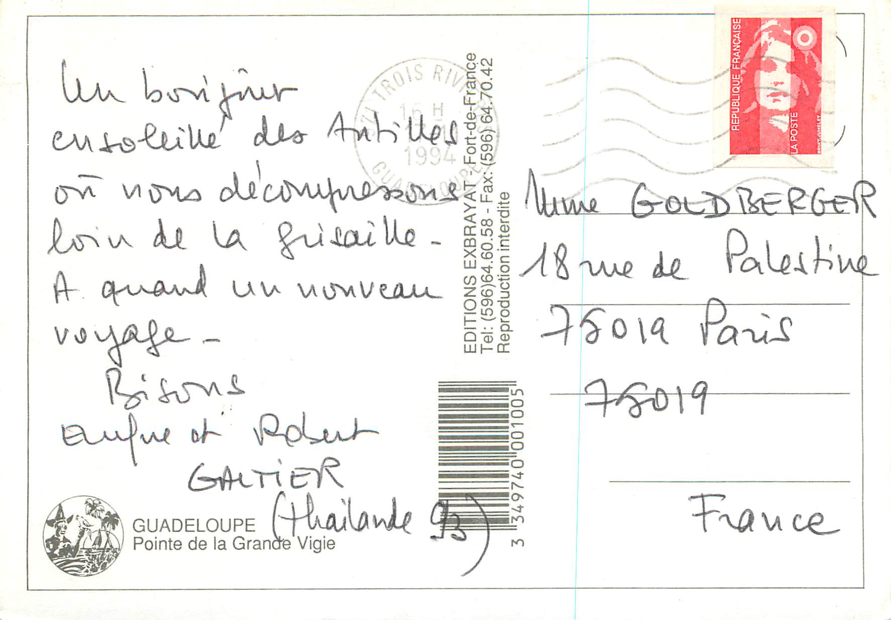 Guadeloupe, Pointe de la Grande Vigie — Éditions Exbrayat, n°34.97740-001005 — Rückseite