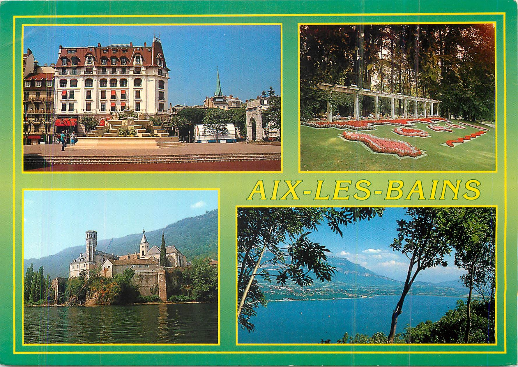 CPA Aix les Bains Savoie France Le Lac du Bourget L'Abbaye d'Hautecombe La Place des Thermes