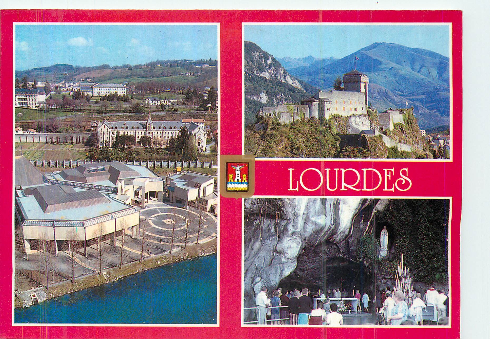 CPA Lourdes La Basilique St Bernadette Le Chateau Fort La Grotte