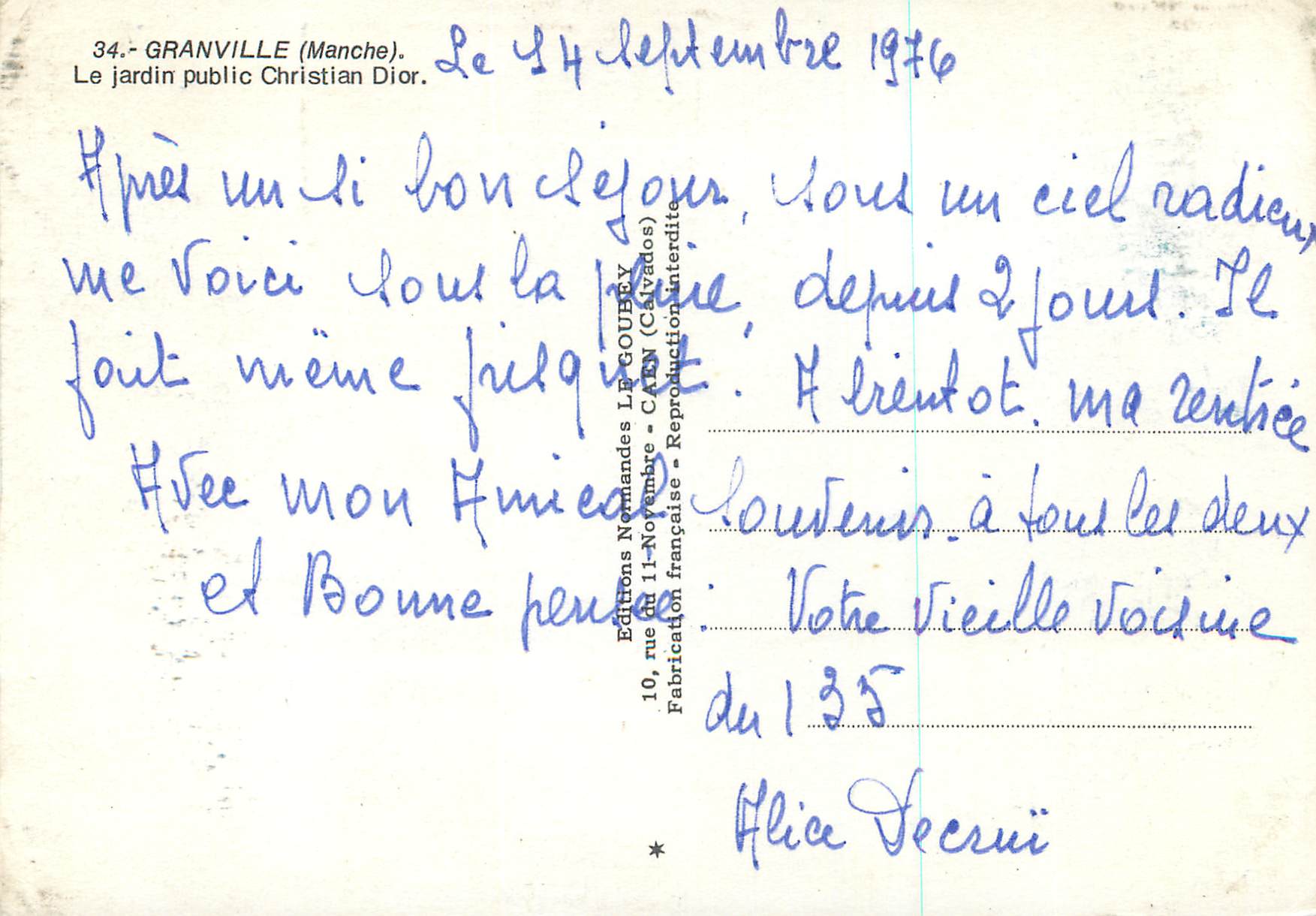 Le jardin public Christian Dior — Granville (Manche) — Éditions Le Goubey — Rückseite