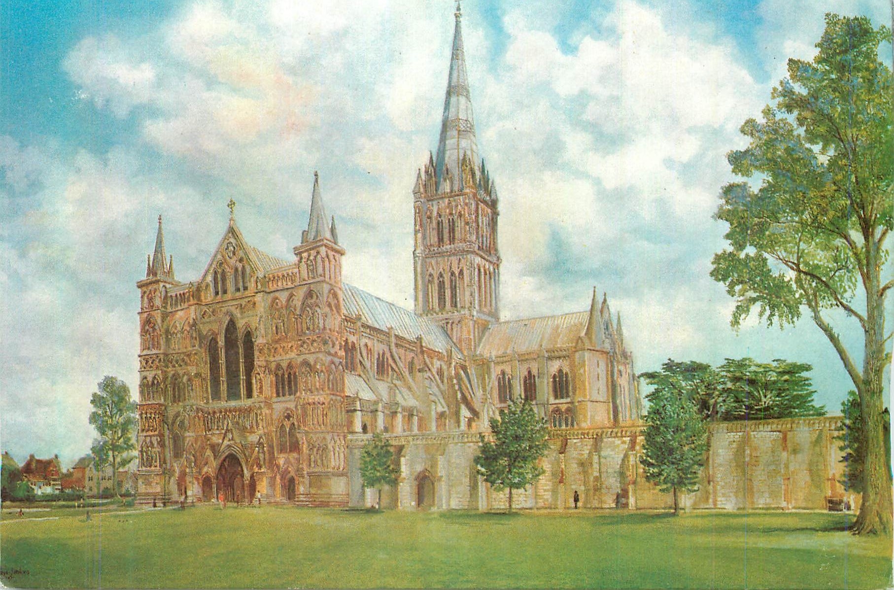 CPM Salisbury Cathedral from the South West Oil Painting by Michael Rhys Jenkins