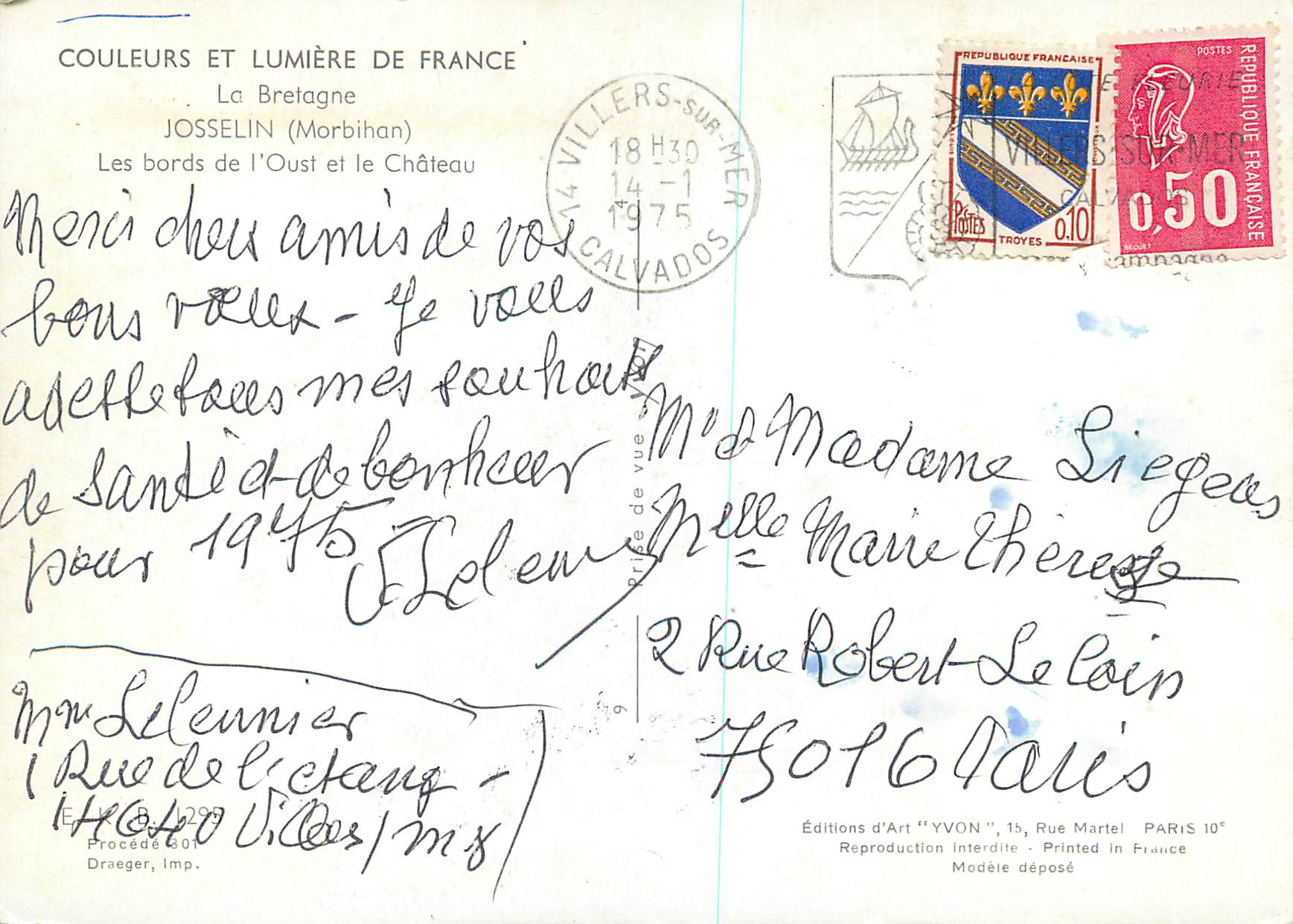 CPM Josselin (Morbihan) La Bretagne Les Bords de l'Oust et le Chateau — Rückseite