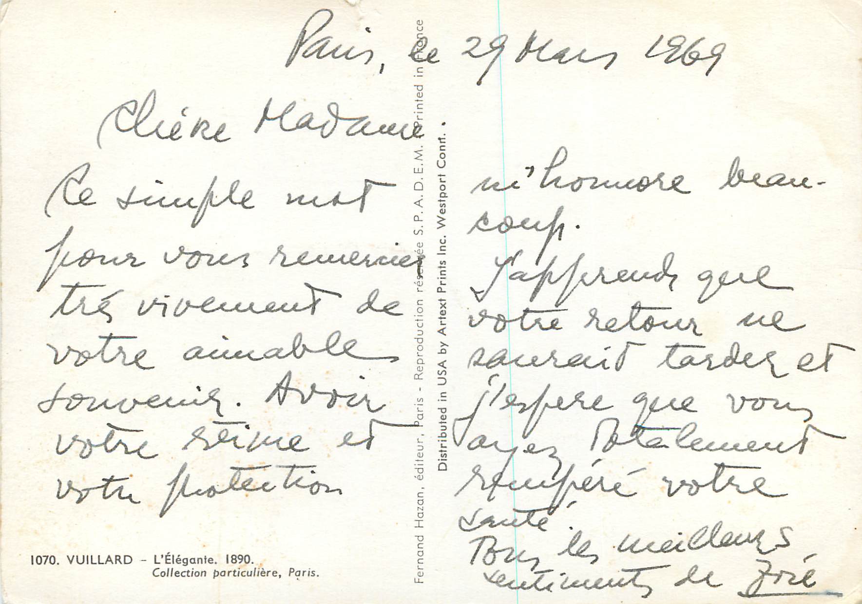 CPM Vuillard L'Elegante 1890 Collection Particuliere Paris — Back