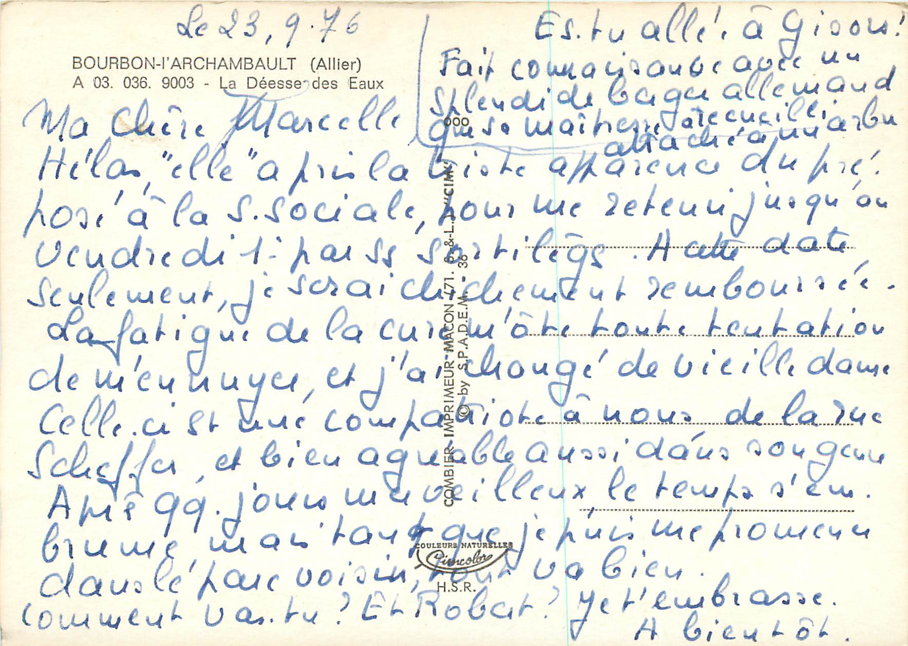 CPM Bourbon l'Archambault (Allier) La Deesse des Eaux — Verso