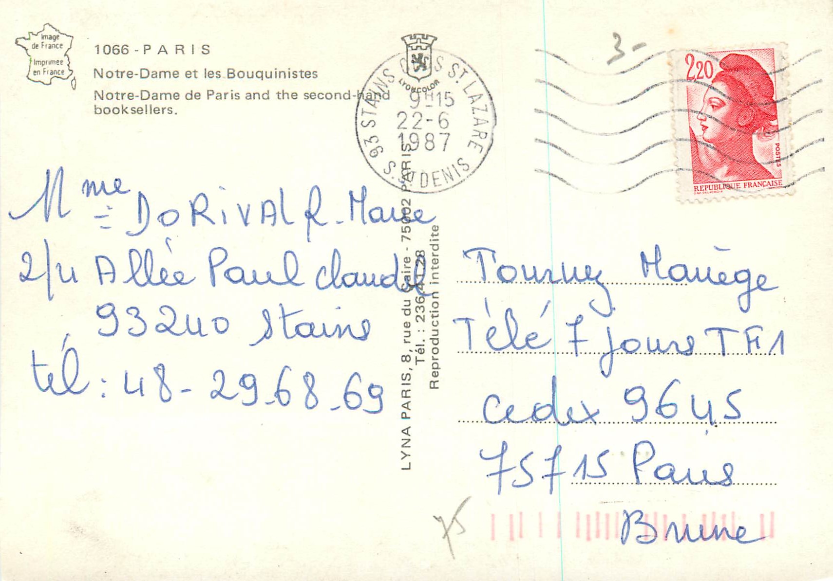 CPM Paris Notre Dame et Les Bouquinistes — Rückseite