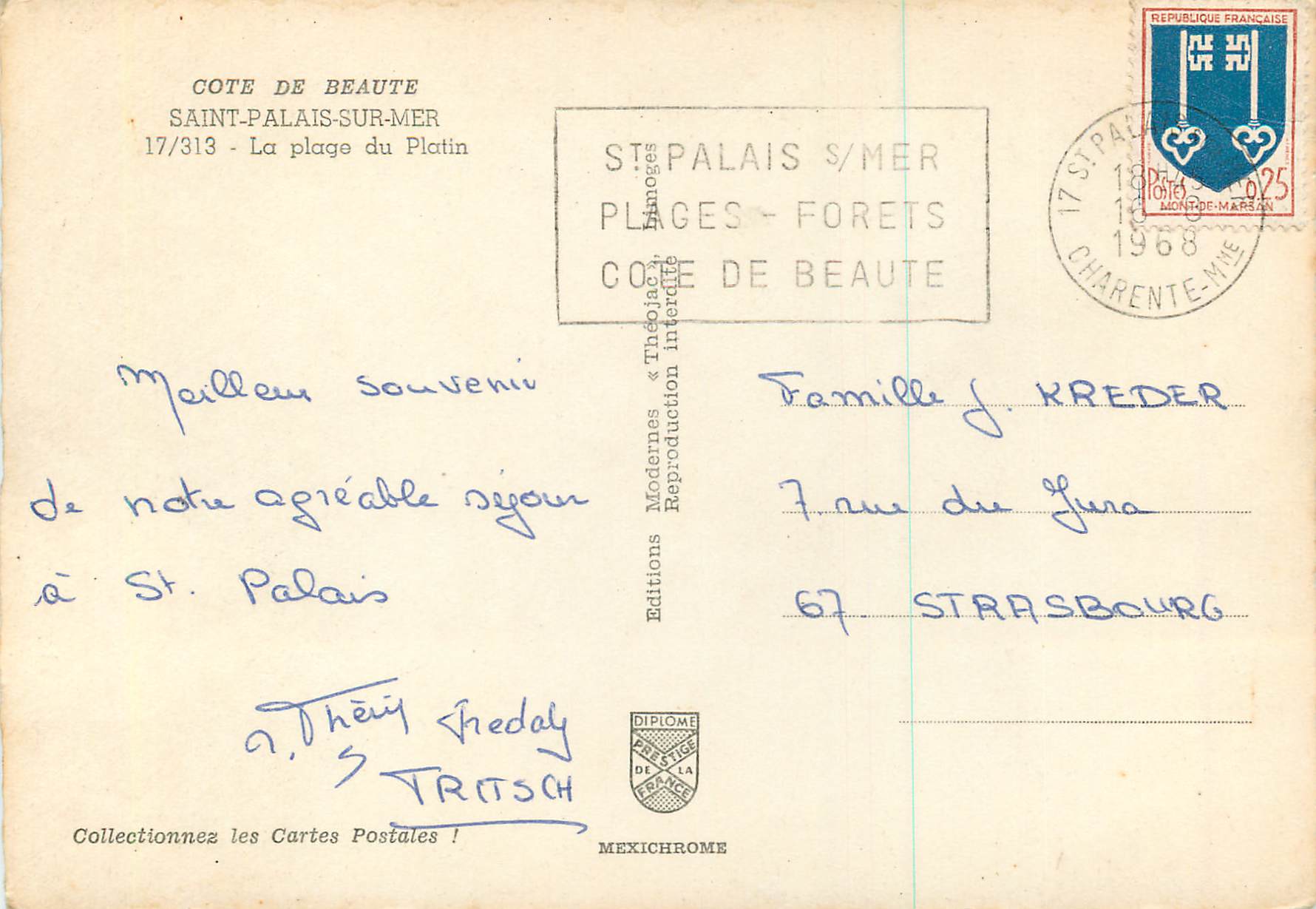 CPM Saint Palais sur Mer Cote de Beaute La Plage du Plantin — Verso