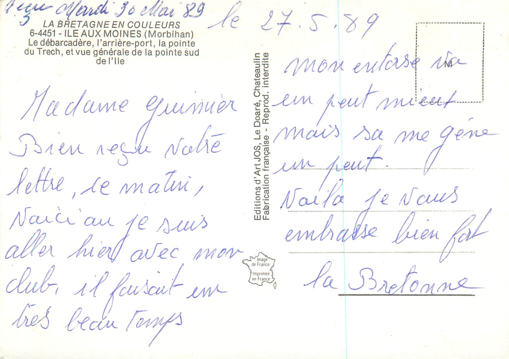 L'Île aux Moines — vue générale et débarcadère — Éditions d'Art JOS, Chateaulin — Rückseite