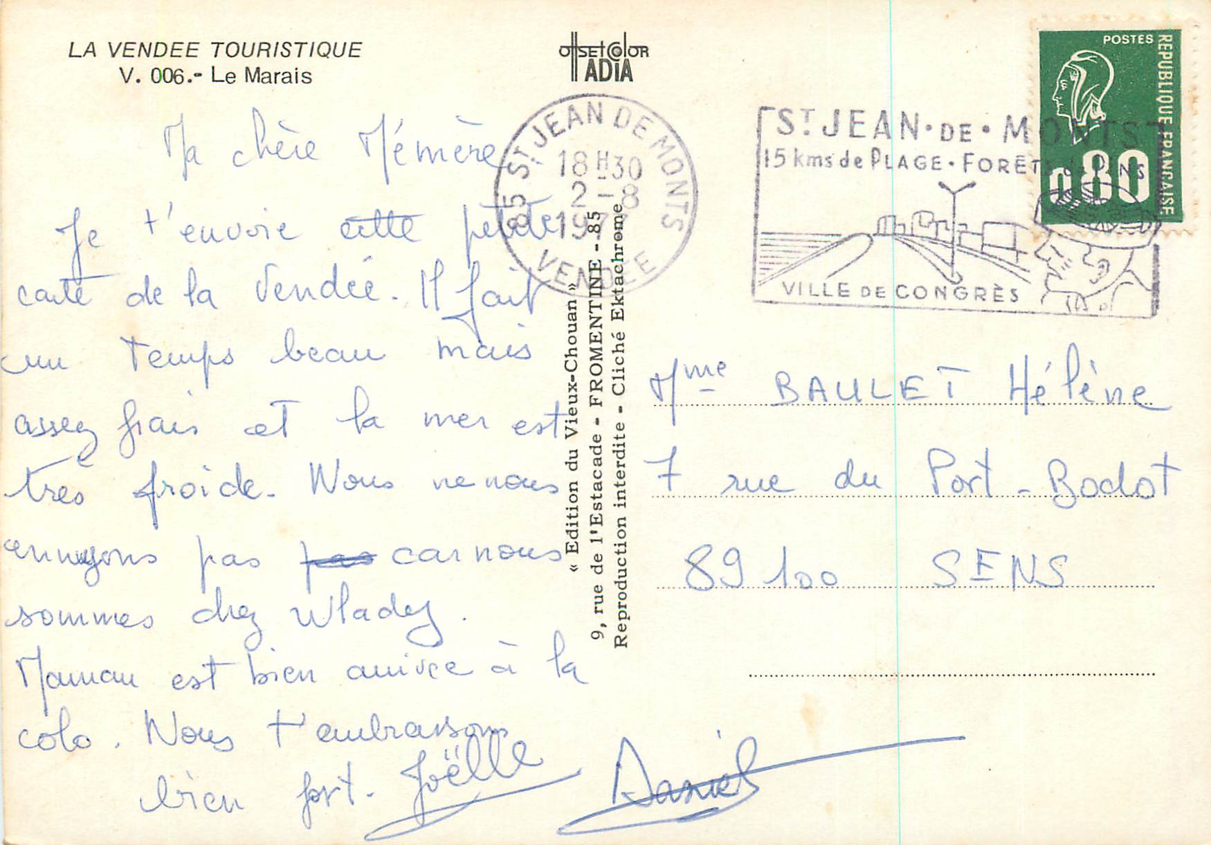 CPM Le Marais La Vandee Touristique Chevre Moulin — Rückseite