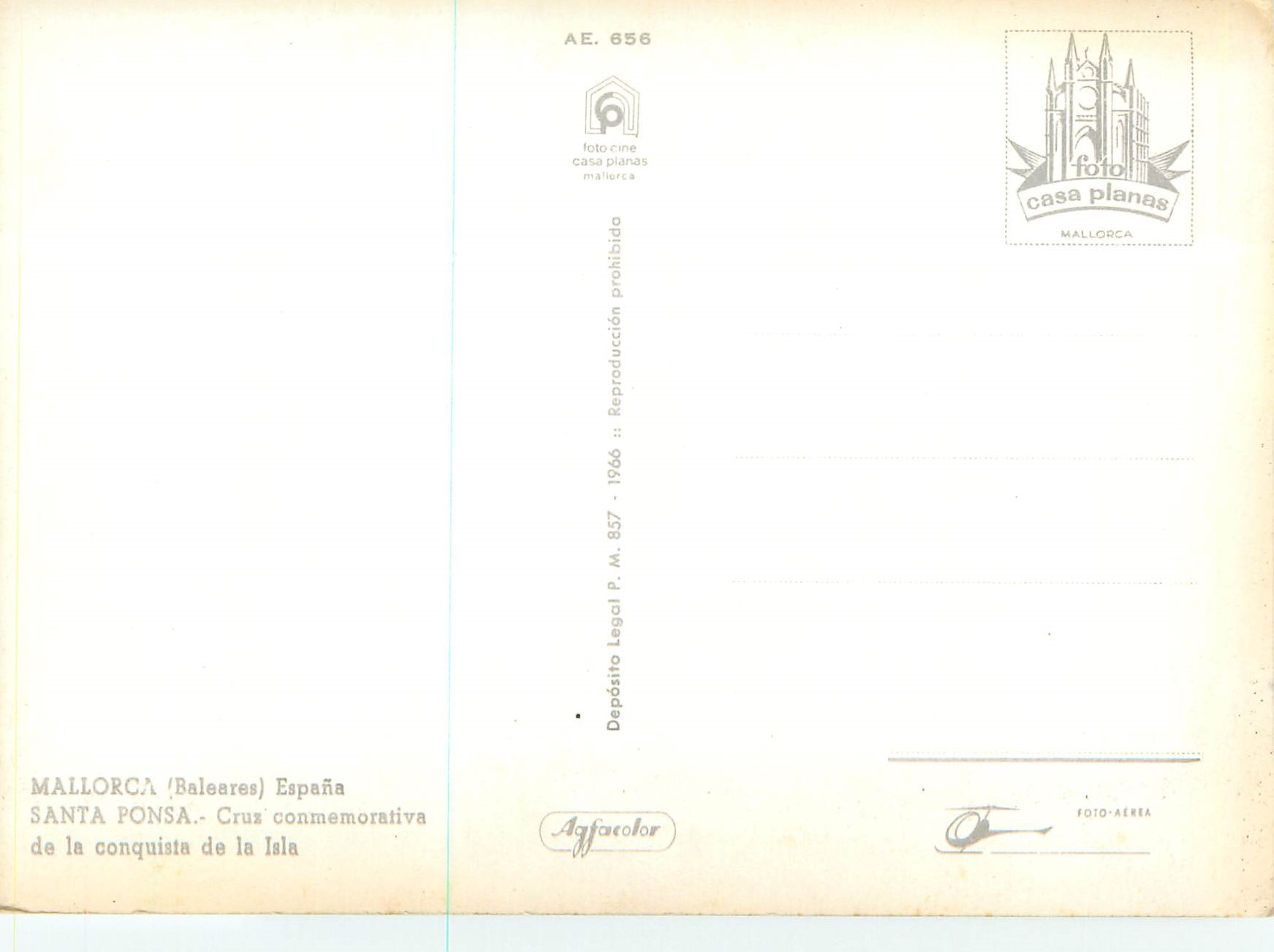 CPM Mallorca (Baleares) Espana Santa Ponsa Cruz Conmemorativa del a Conquista de la Isia — Rückseite