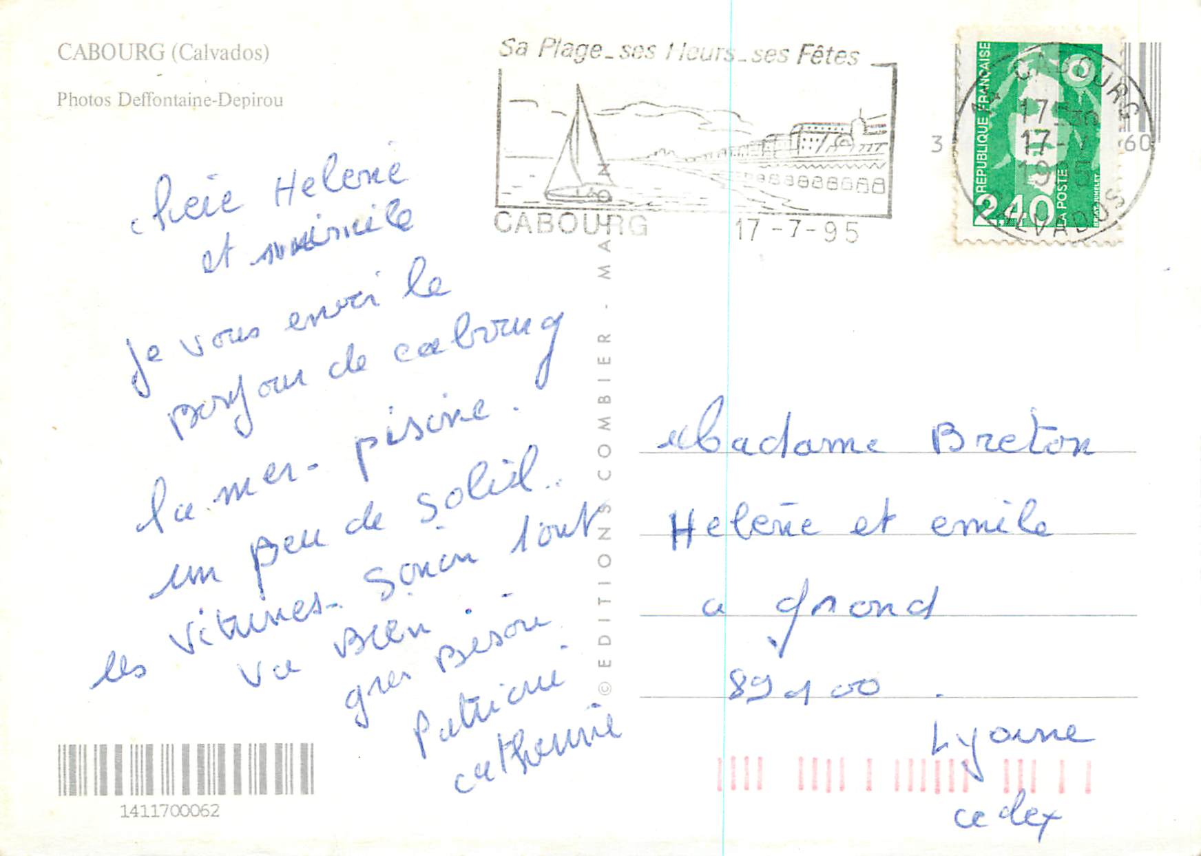 Cabourg — Grand Hôtel, plage, maisons traditionnelles et cabines de plage — Éditions Défontaine-Depirou — Verso