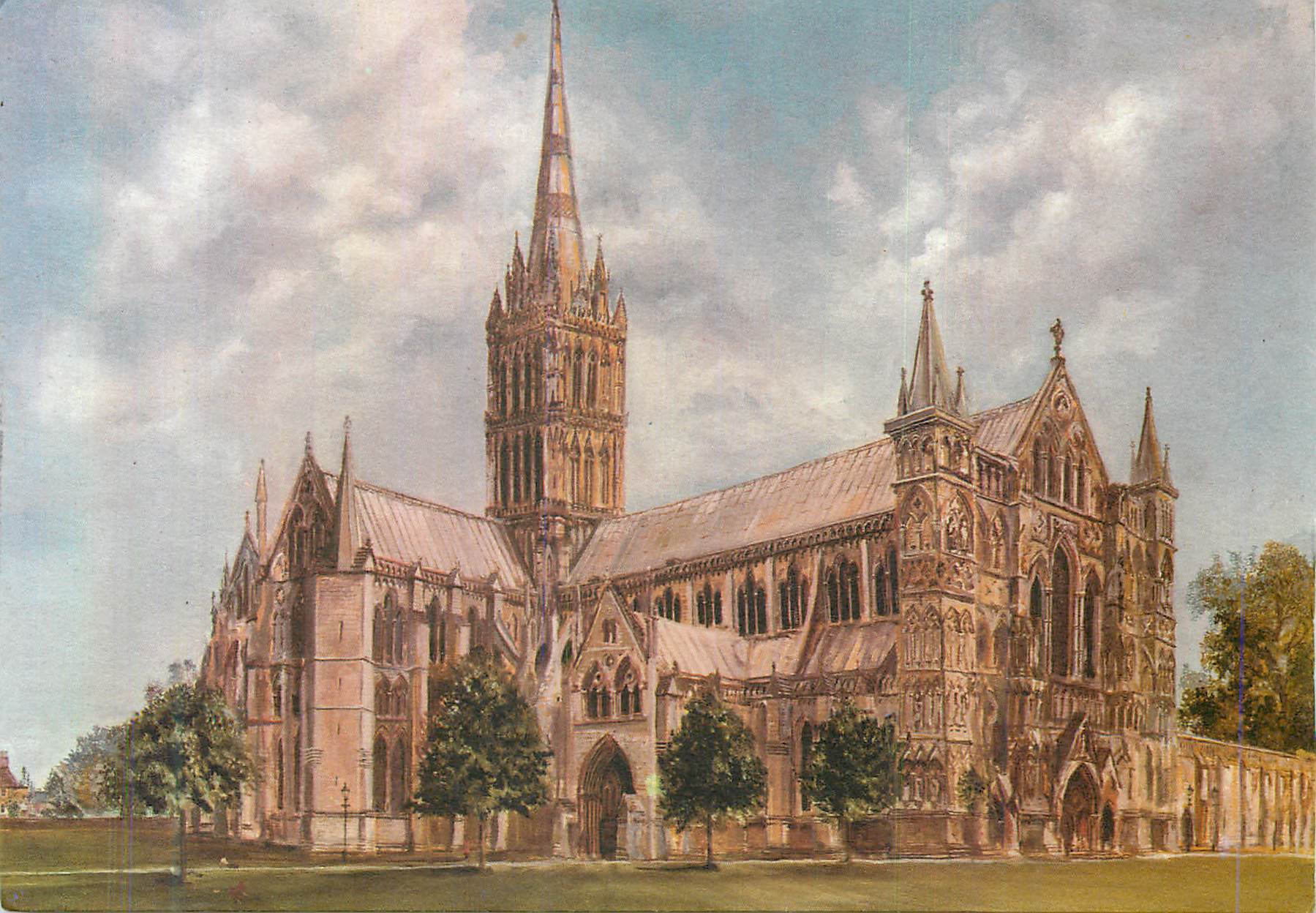 CPM Salisbury Cathedral from the Northwest Oil Painting by Michael Rhys Jenkins