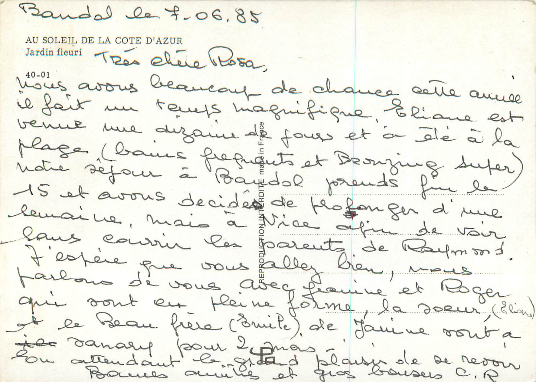 CPM Au Soleil de la Cote d'Azur Jardin Fleuri — Verso