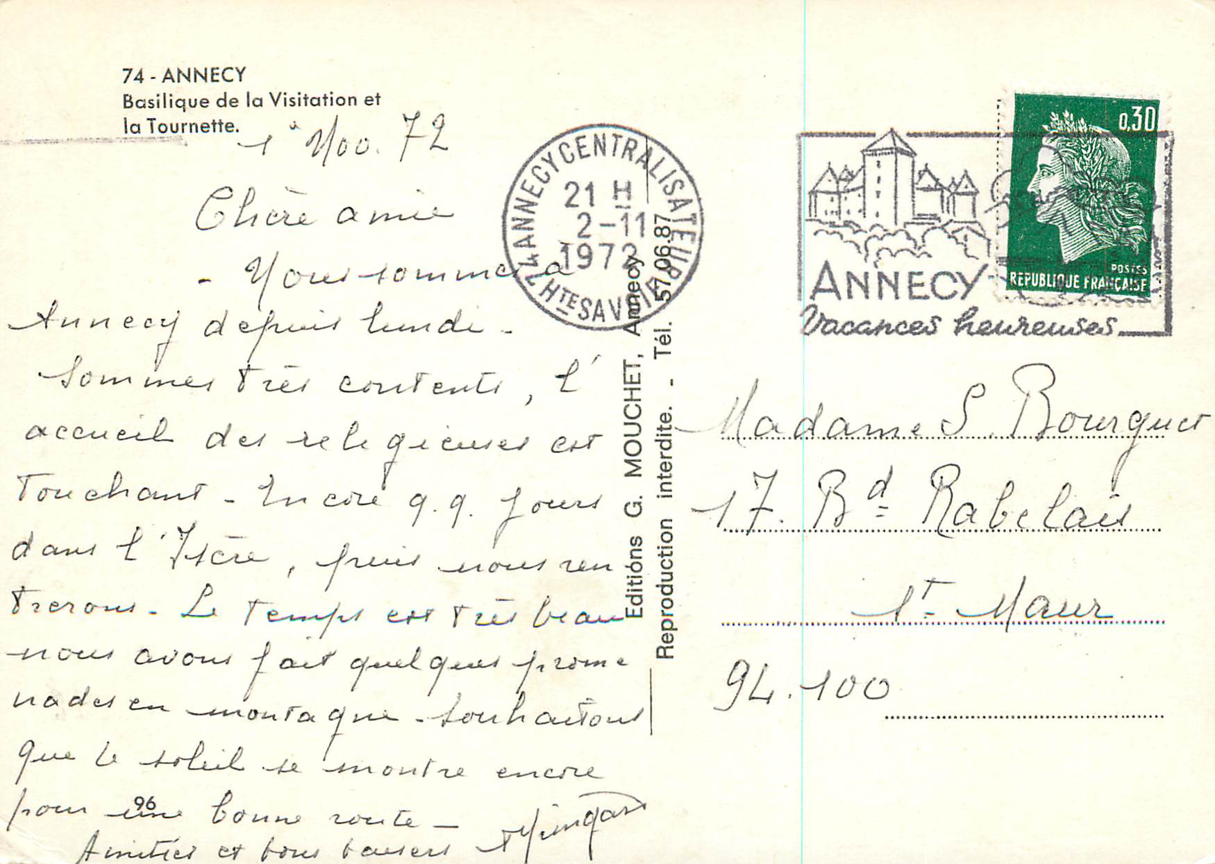 Basilique de la Visitation und die Tournette — AnneCY — Éditions G. MOUCHET — Rückseite