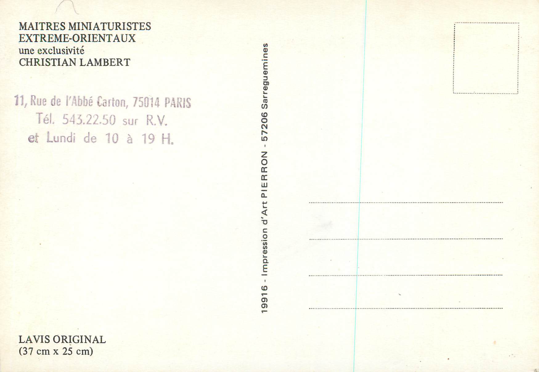 CPM Maitres Miniaturistes Extreme Orientaux une Eclusivite Christian Lambert — Verso