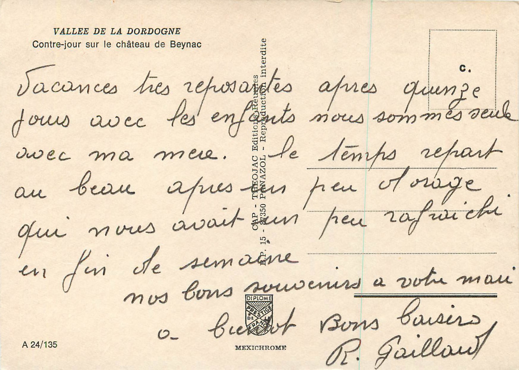 Vallée de la Dordogne — Contre-jour sur le château de Beynac — Éditions Télecjac — Rückseite