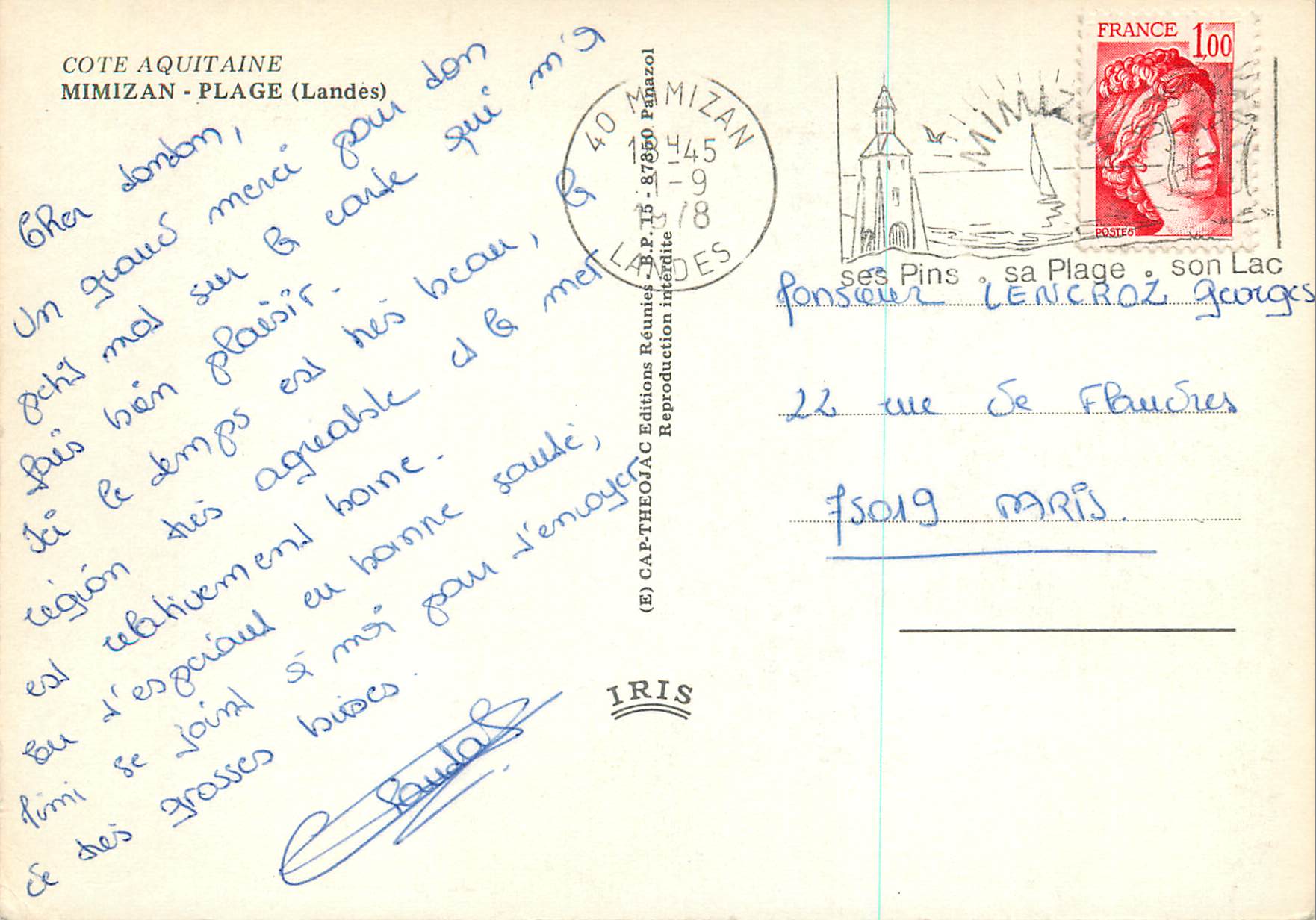 CPM Mimizan Plage (Landes) Cote Aquitaine — Rückseite