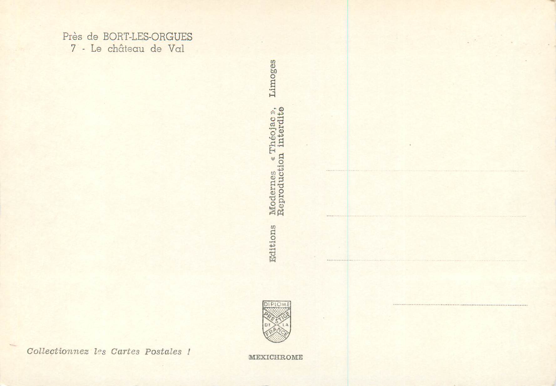 CPM Pres de Bort les Orgues le Chateau de Val — Rückseite