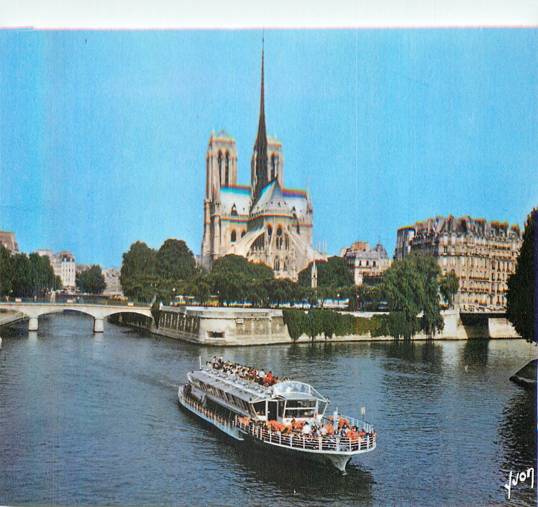 CPM Paris Notre Dame et la Seine Couleurs et Lumiere de France  Bateau Peniche