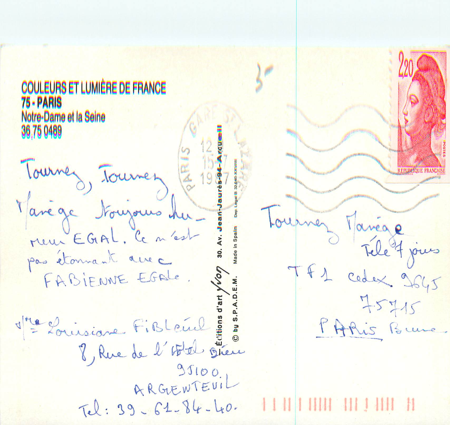 CPM Paris Notre Dame et la Seine Couleurs et Lumiere de France  Bateau Peniche — Rückseite