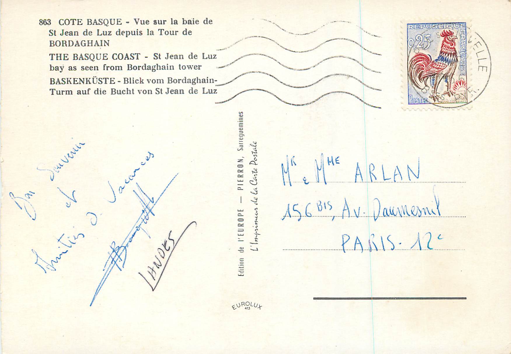 CPM la Tour de Bordaghain Cote Basque Vue sur la Baie de St Jean de Luz — Verso