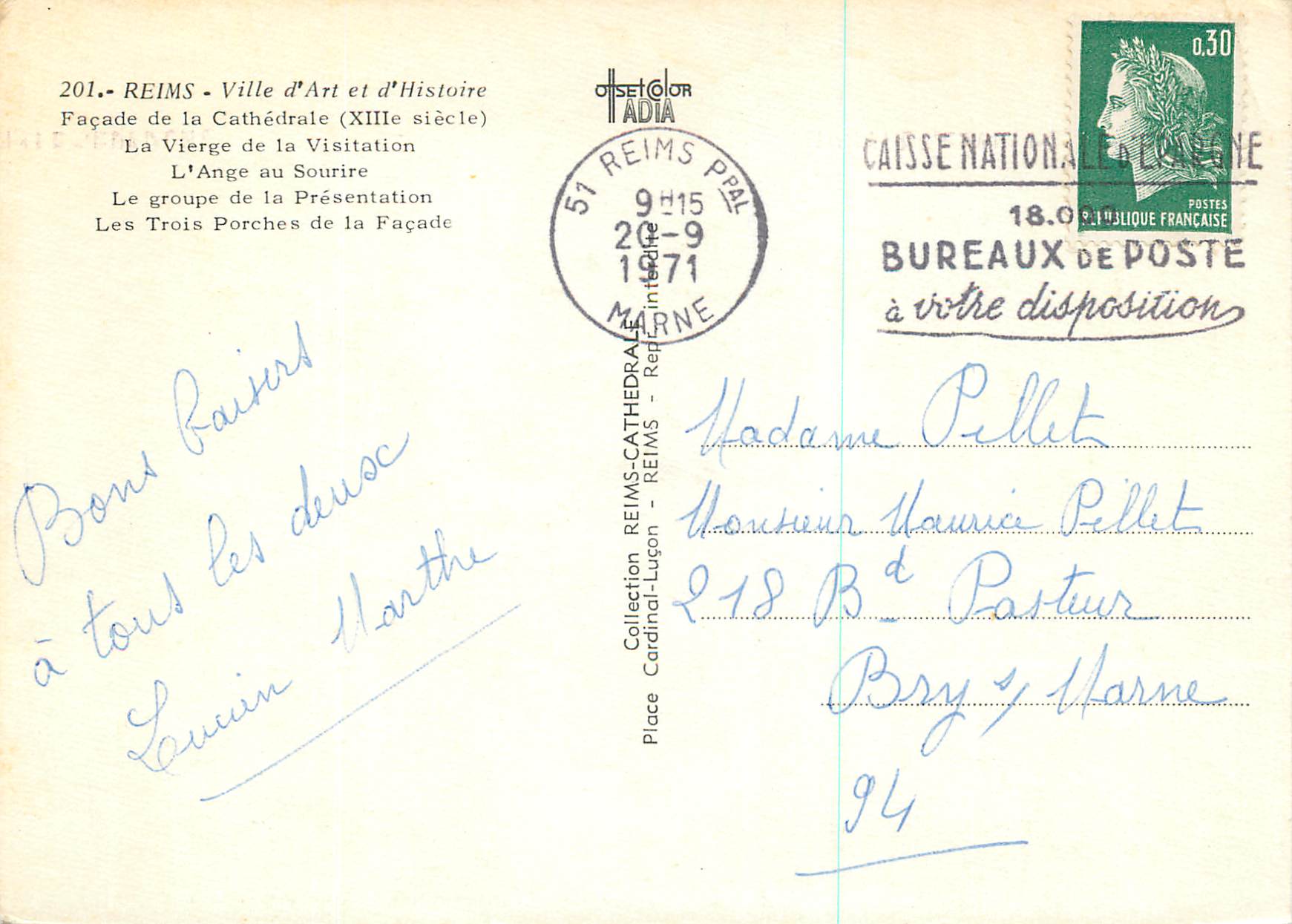 CPM Reims Ville d'Art et d'Histoire Facade de la Cathedrale (XIIIs Siecle) — Verso