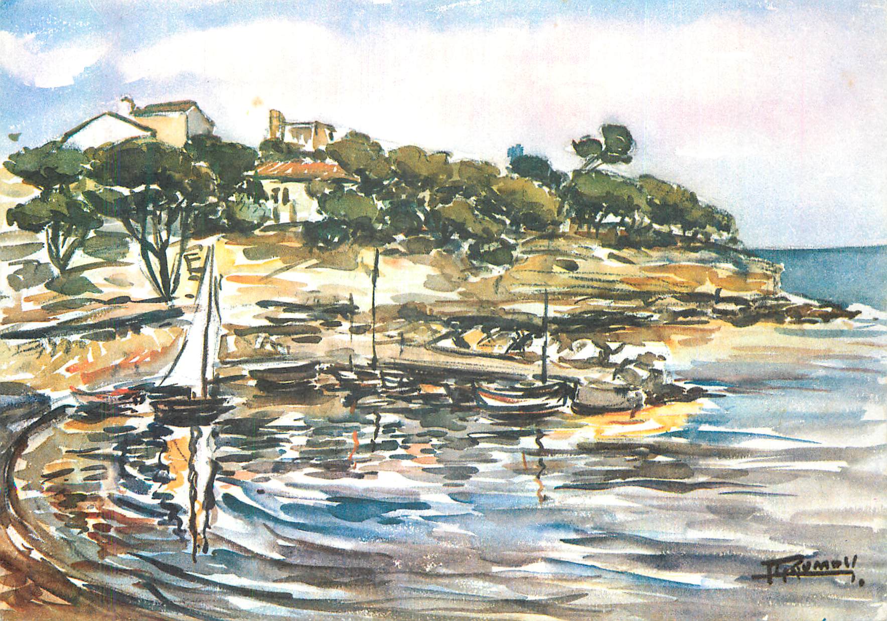 CPM Barques dans la Calanque les Aquarelles de Provence Cote d'Azur