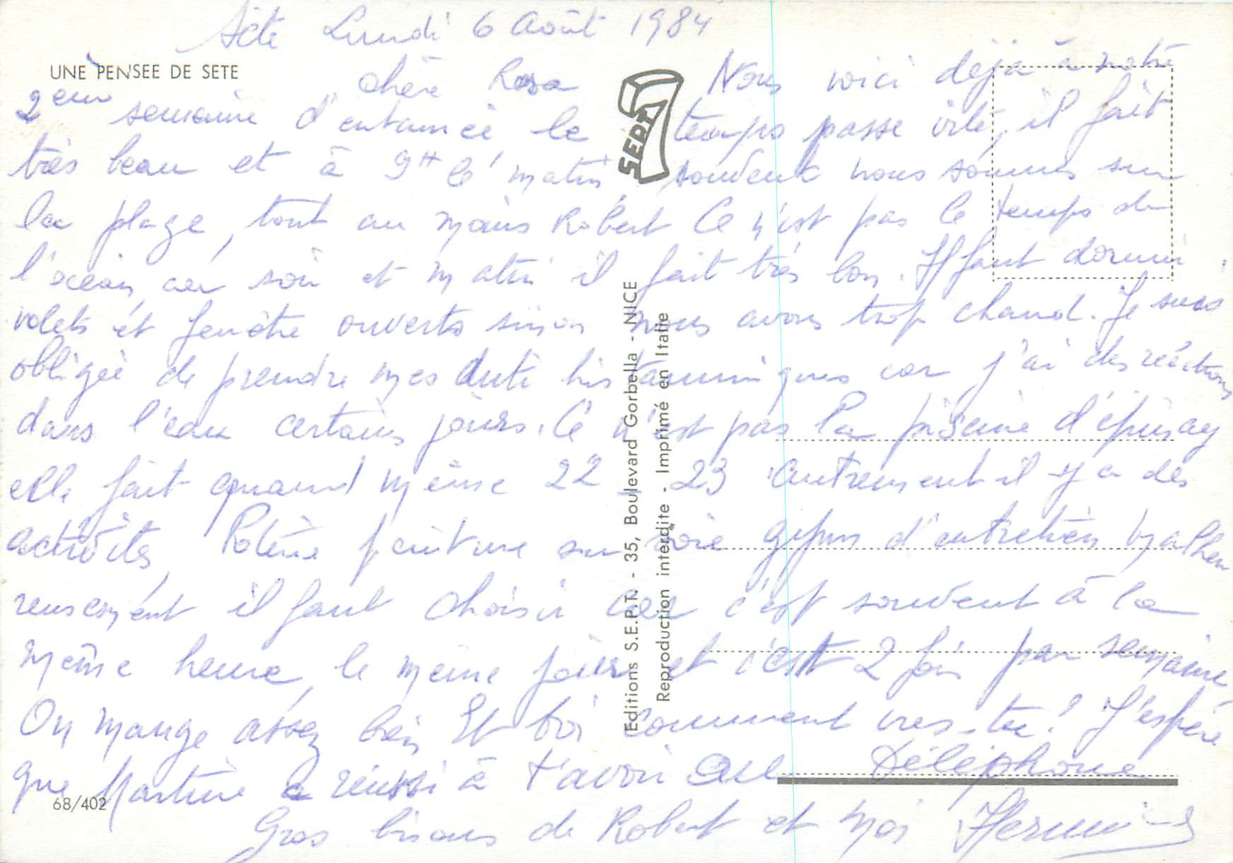 CPM Une Pensee de Sete — Back