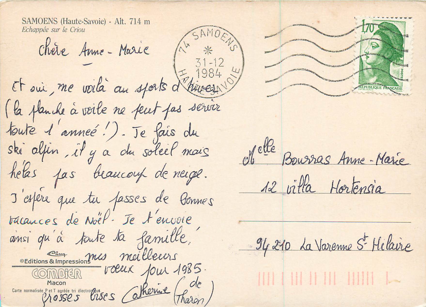 CPM Samoens (Haute Savoie) Alt 714m Echappee sur le Criou  — Rückseite