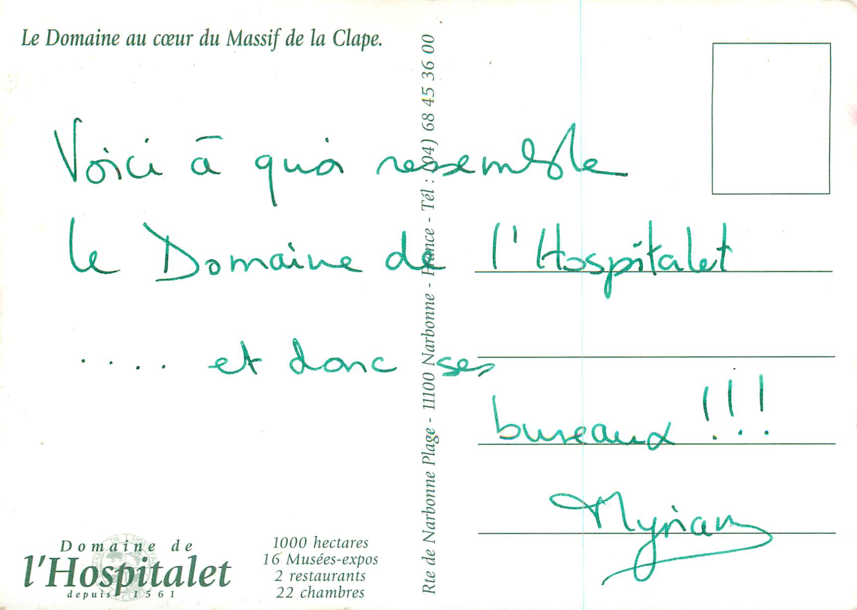 CPM Domaine d'Hospitalet le Domaine au Coeur du Massif de la Clape  — Rückseite