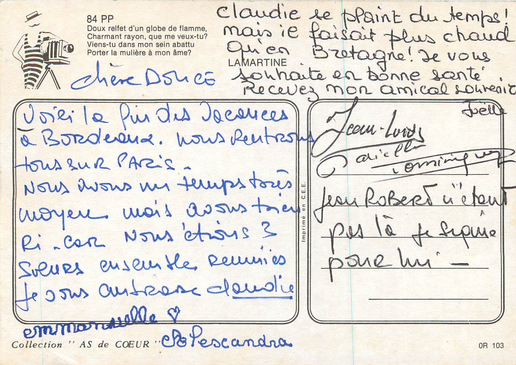 CPM la Martine Doux Reflet d'un Globe de Flamme — Rückseite