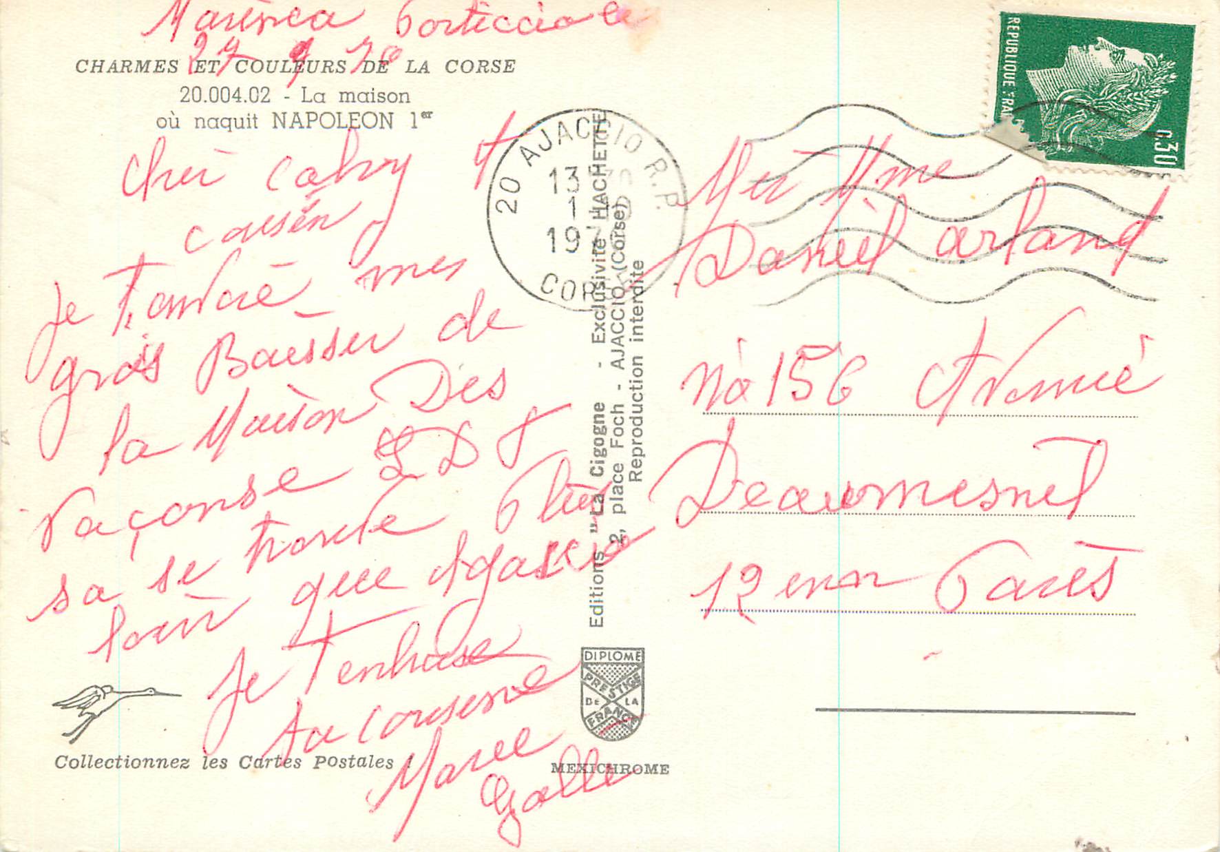 CPM Charmes et Couleurs de la Corse la Maison ou Naquit Napoleon 1er Bonaparte — Rückseite