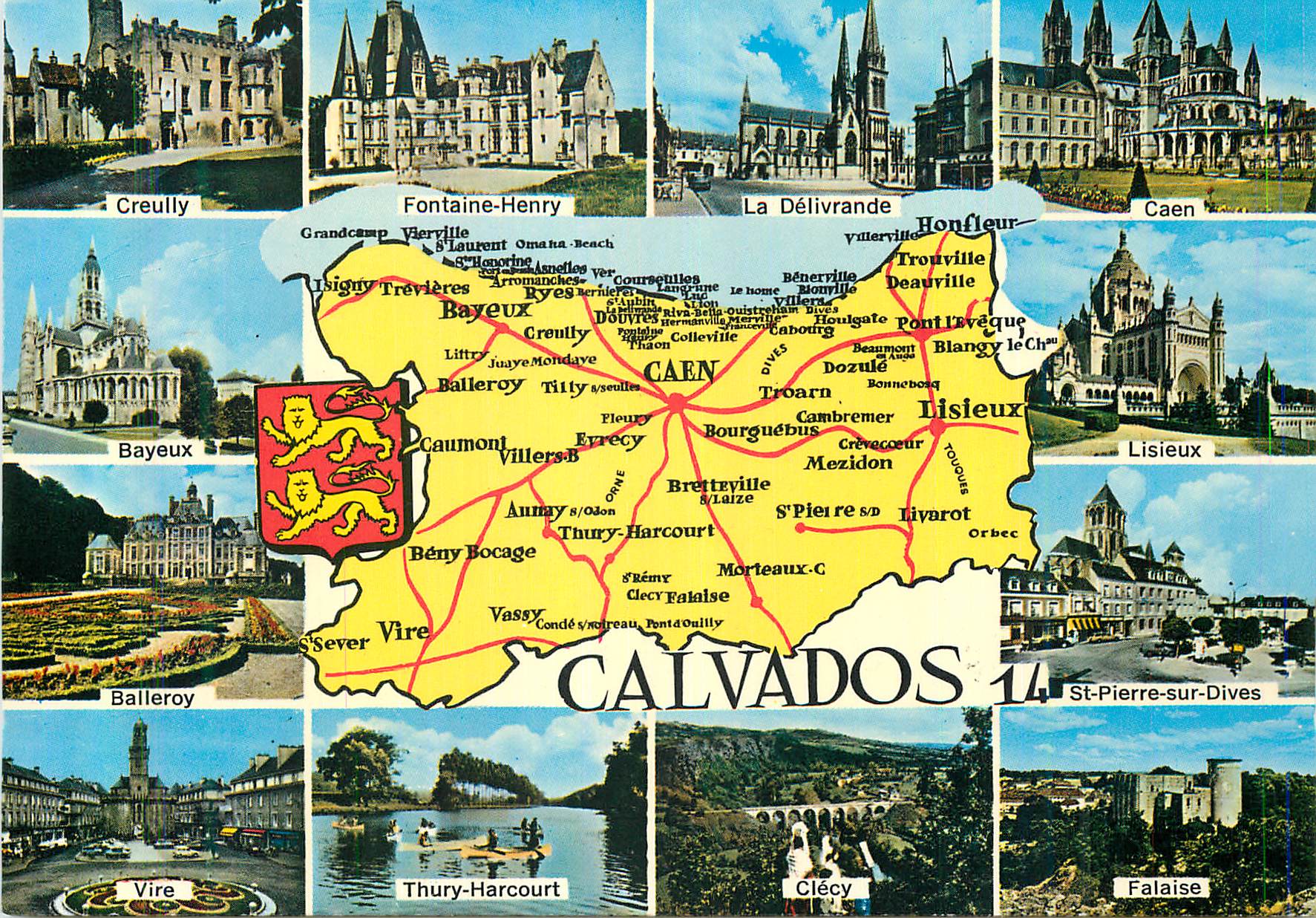 Calvados (14) — Carte postale panoramique avec carte et lieux emblématiques — ArtAUD Frères, Nantes