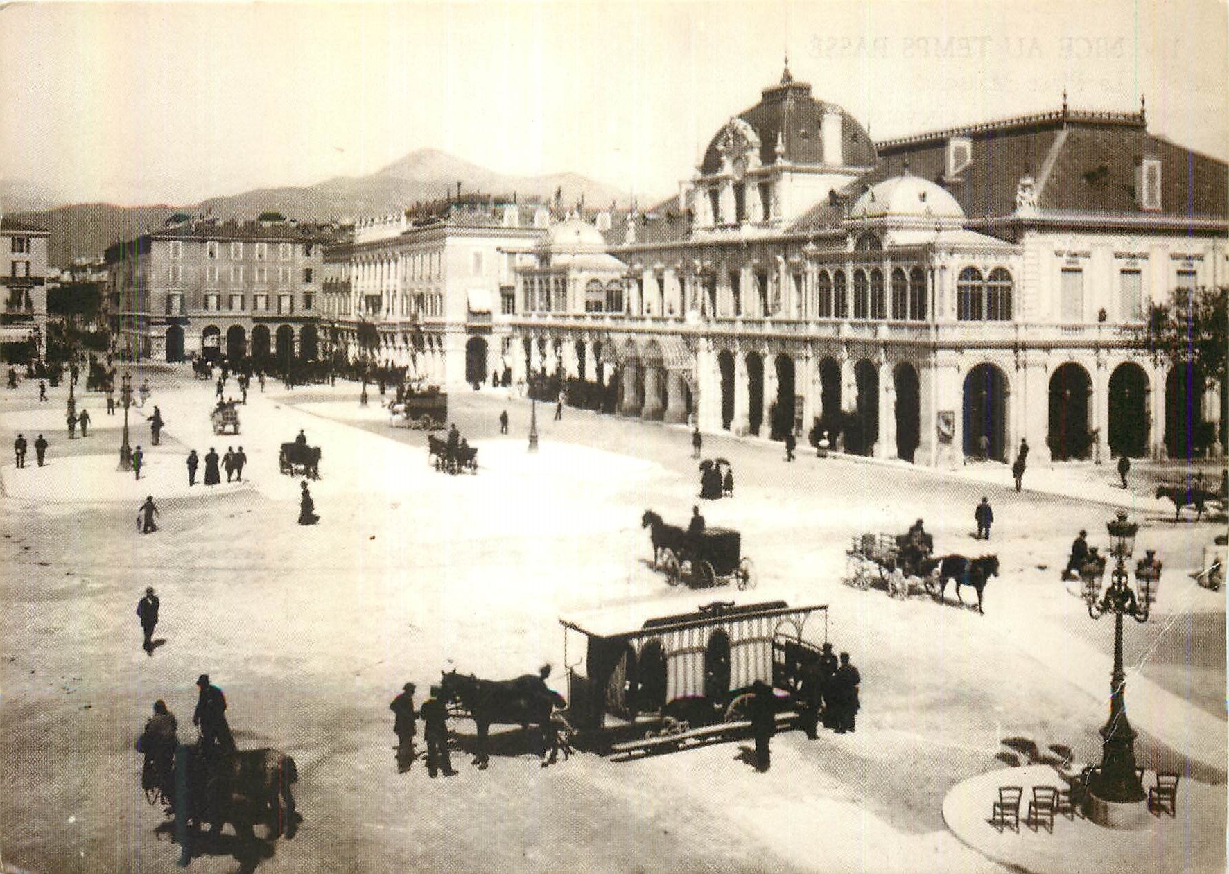 CPM Nice au Temps Passe la Place Massena et les Trams a Chevaux en 1888