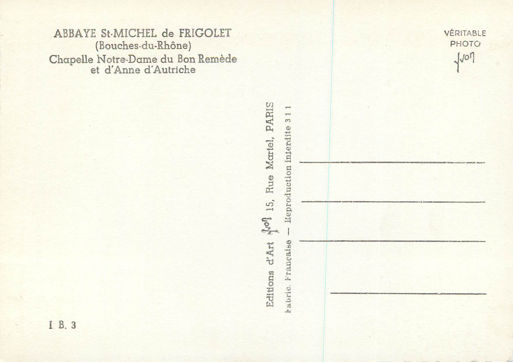 CPM Abbaye St Michel de Frigolet (Bouches du Rhone) Chapelle Notre Dame du Bon Remede et d'Anne d'Autriche — Rückseite