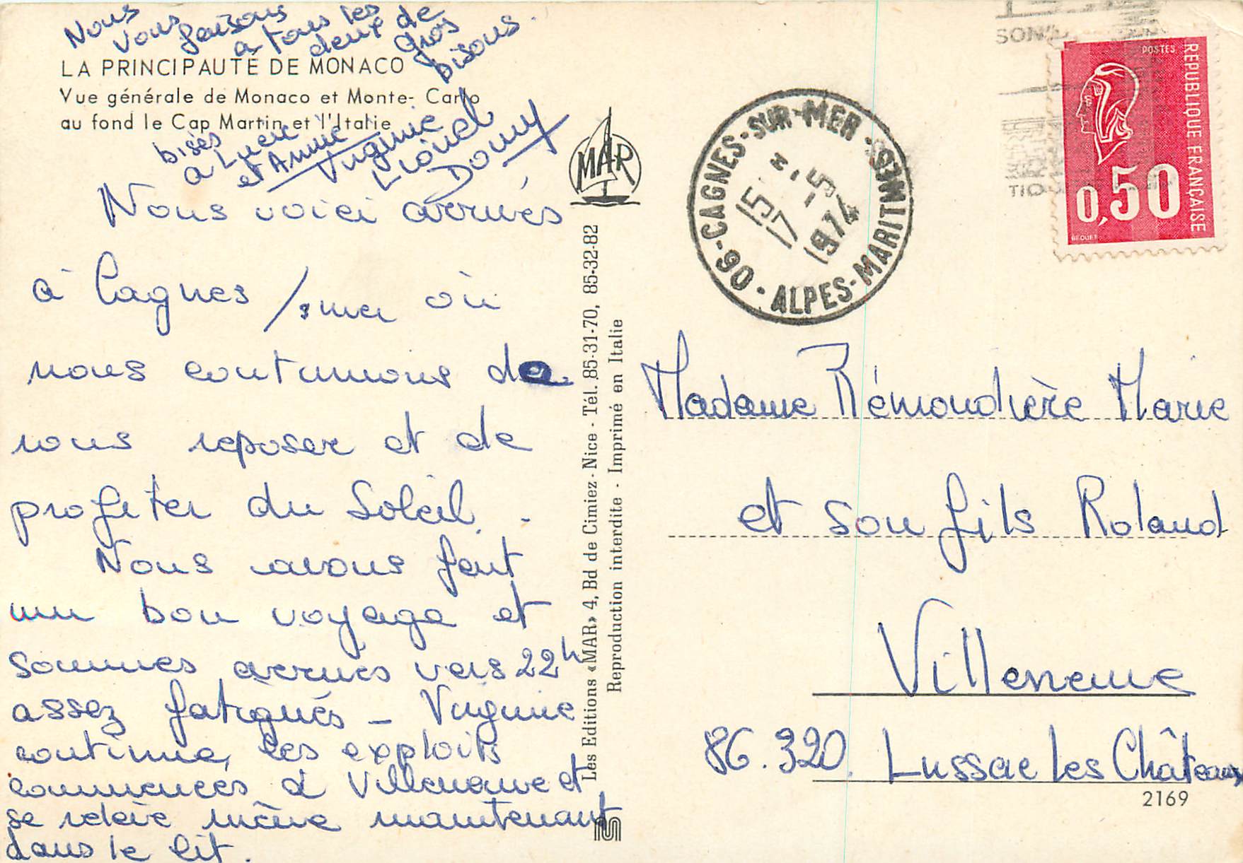 CPM La Principaute de Monaco Vue Generale de Monaco et Monte Carlo — Rückseite