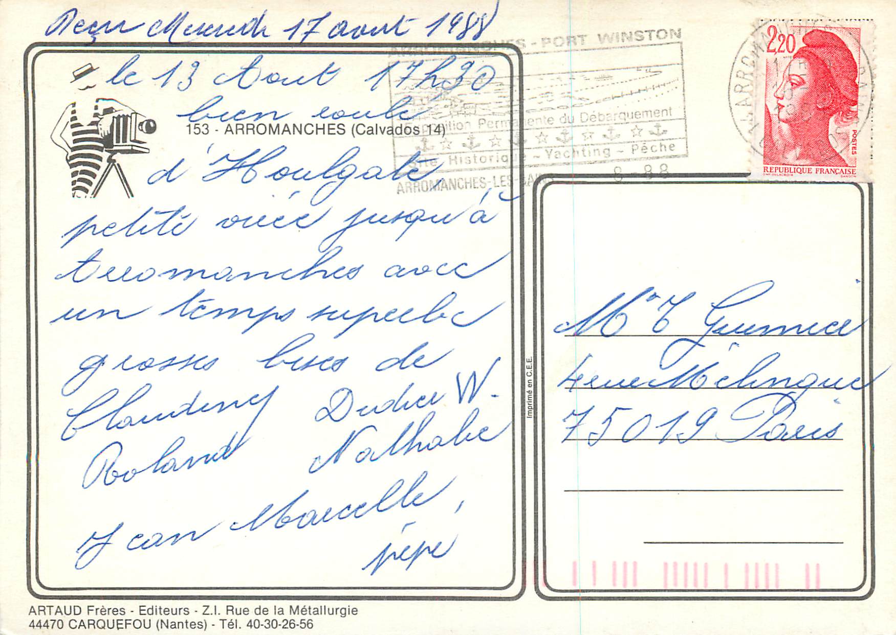 CPM Arromanches (Calvados) Port Winston 6 Juin 1944 Militaria — Verso