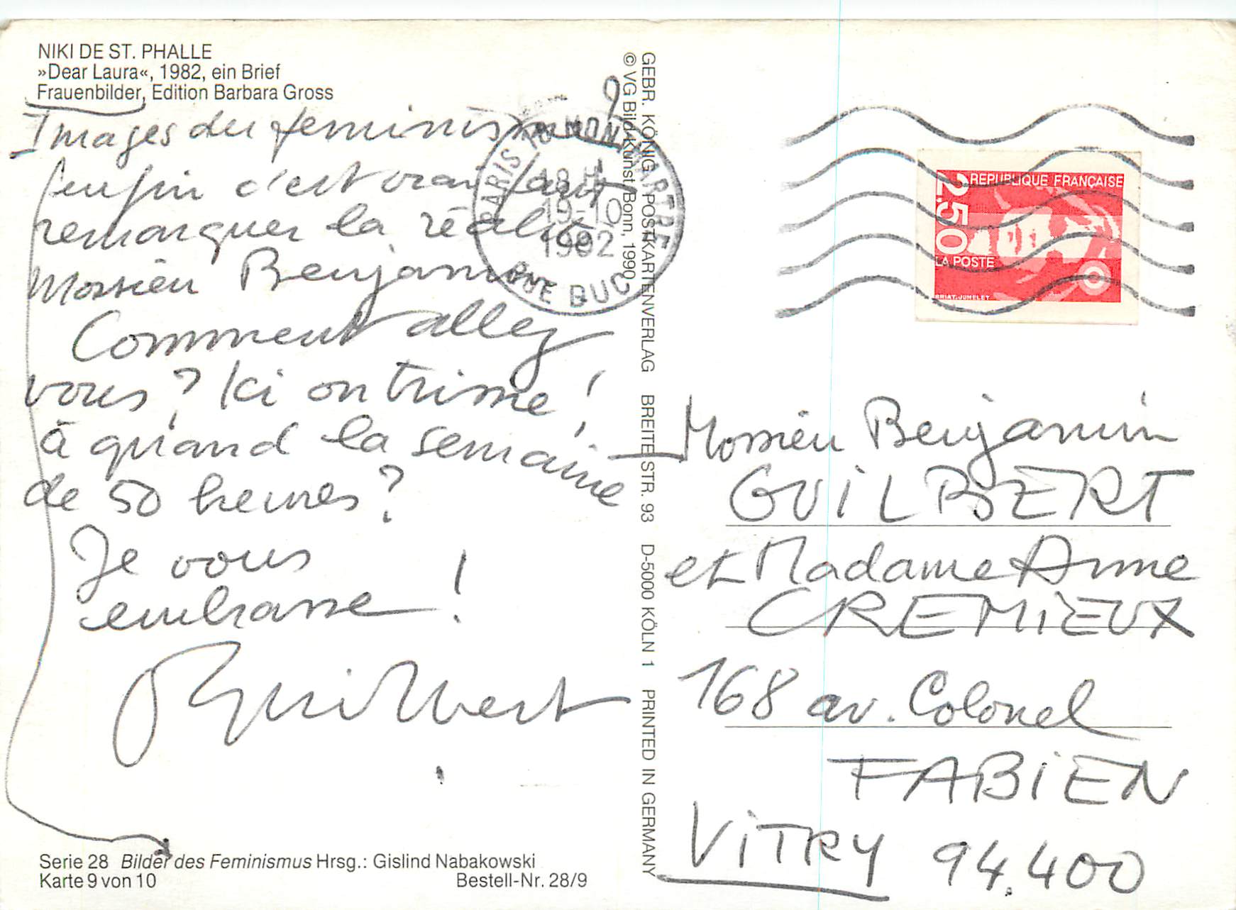 CPM Niki de St Phalle Dear Laura 1982 ein Brief Frauenbilder — Rückseite