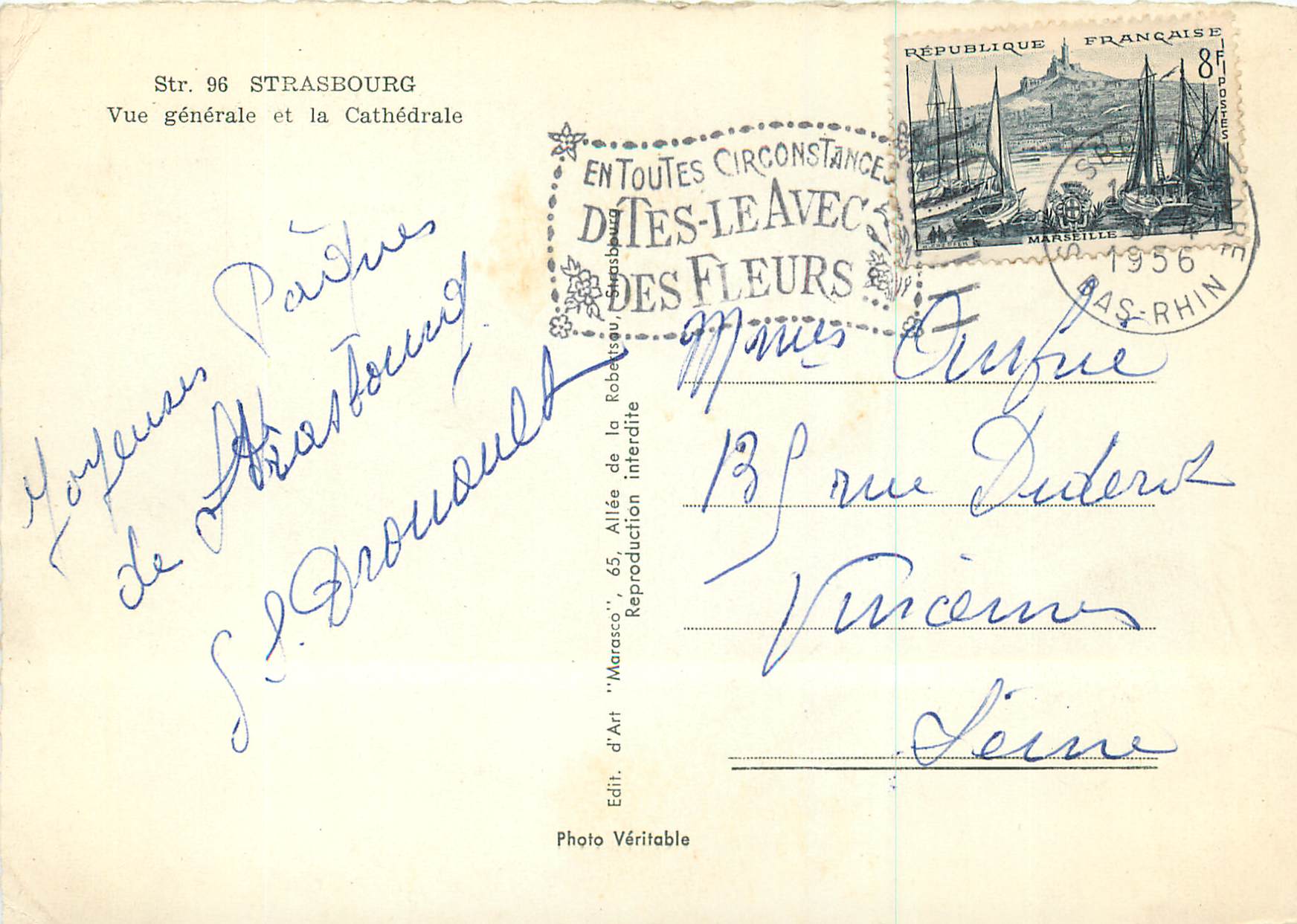CPM Strasbourg Vue Generale et la Cathedrale — Rückseite