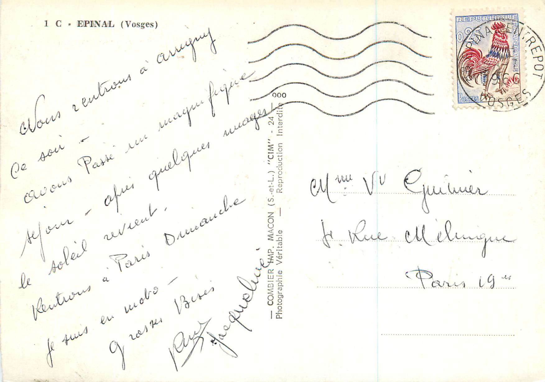 CPM Epinal (Vosges) — Rückseite